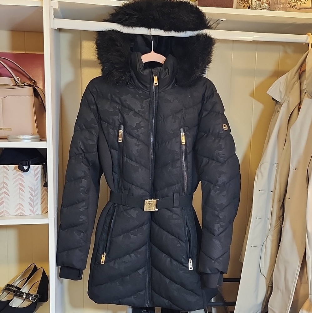 Michael Kors Black Puffer Jacket with Fur Hood